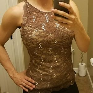 NWOT Lace Sleeveless High Neck Tank Top Scalloped